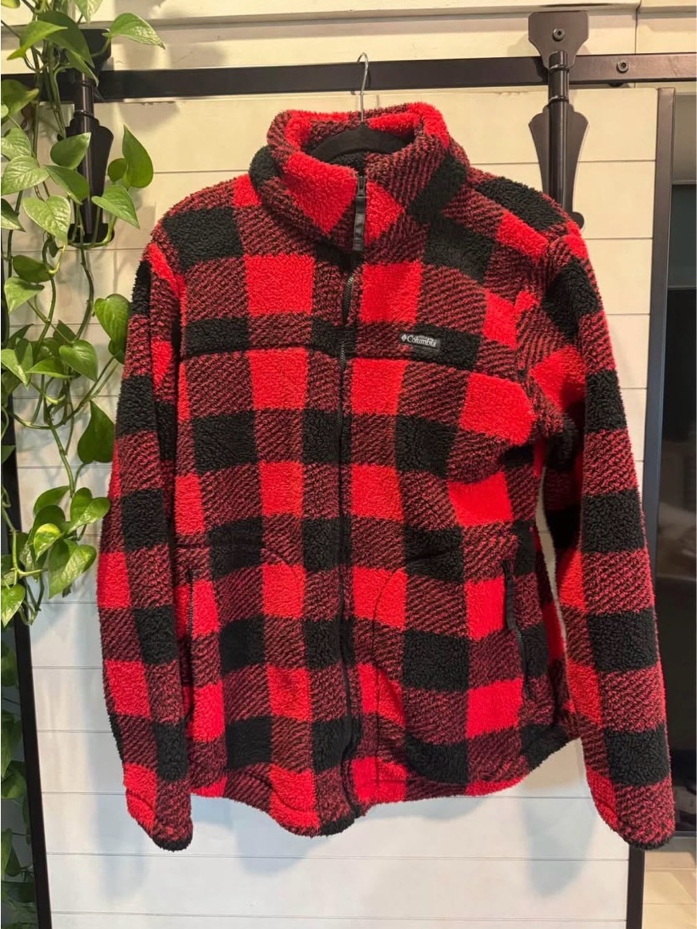 Columbia Red and Black Buffalo Check Fleece Jacket